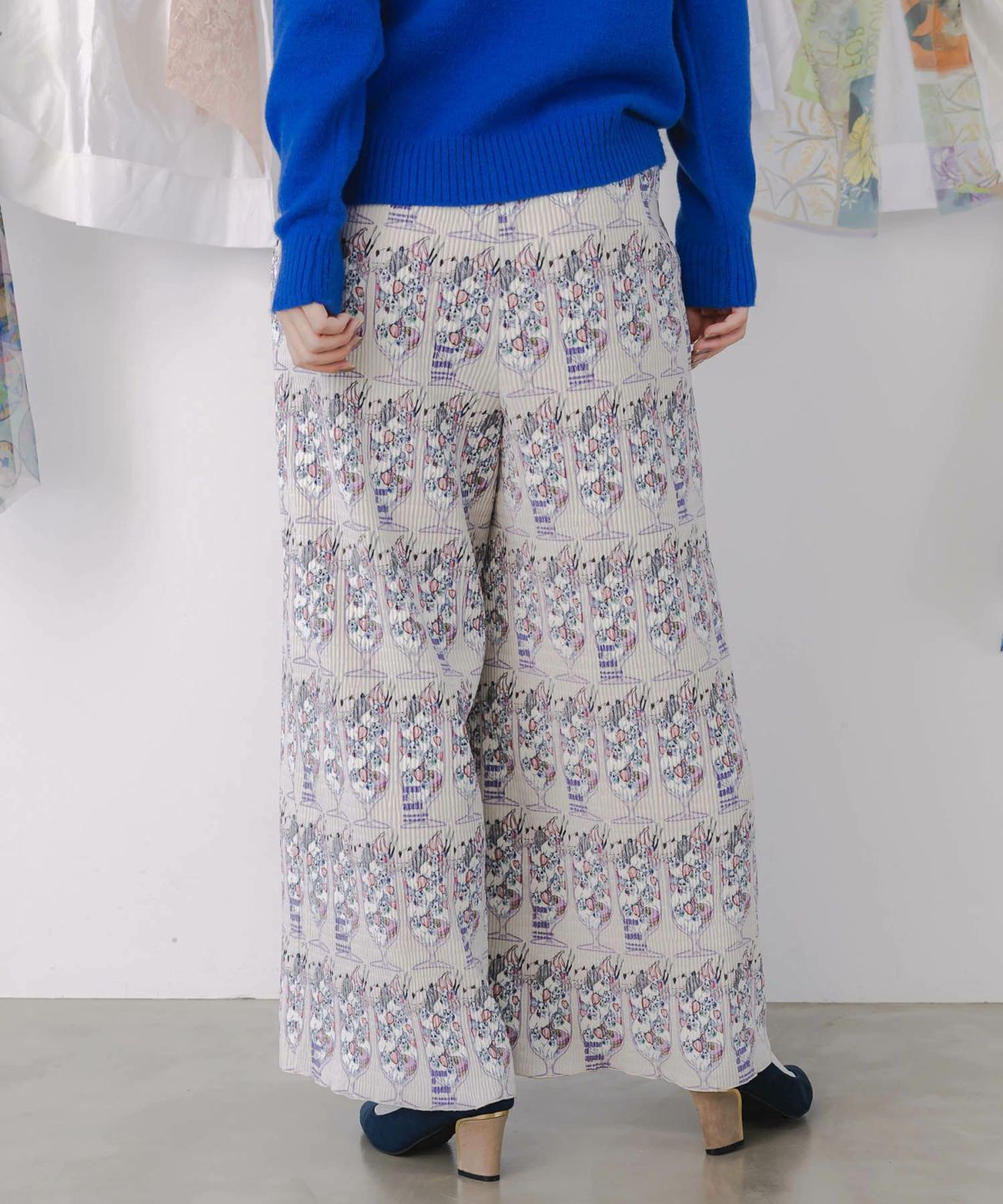 ネコパフェ・蝶柄 ベロアプリーツパンツ-5