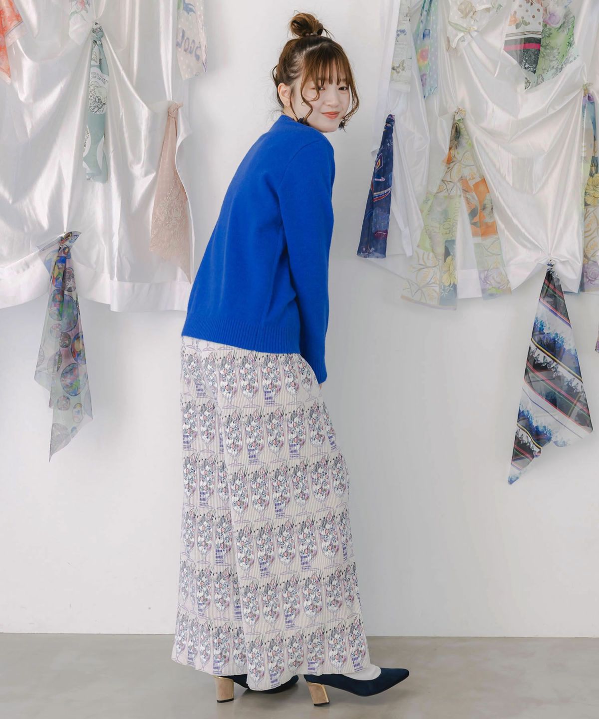 ネコパフェ・蝶柄 ベロアプリーツパンツ-6