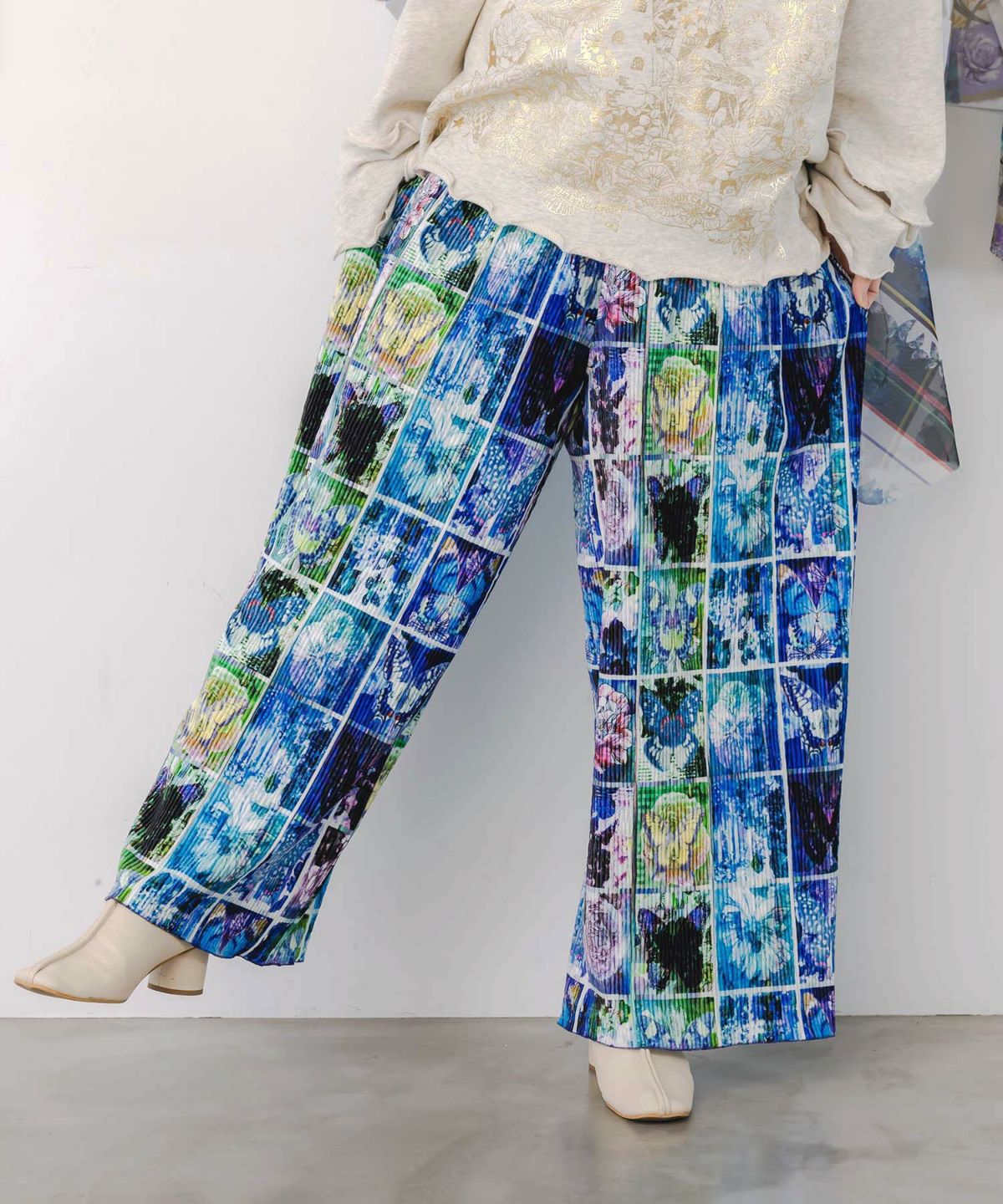 ネコパフェ・蝶柄 ベロアプリーツパンツ-7