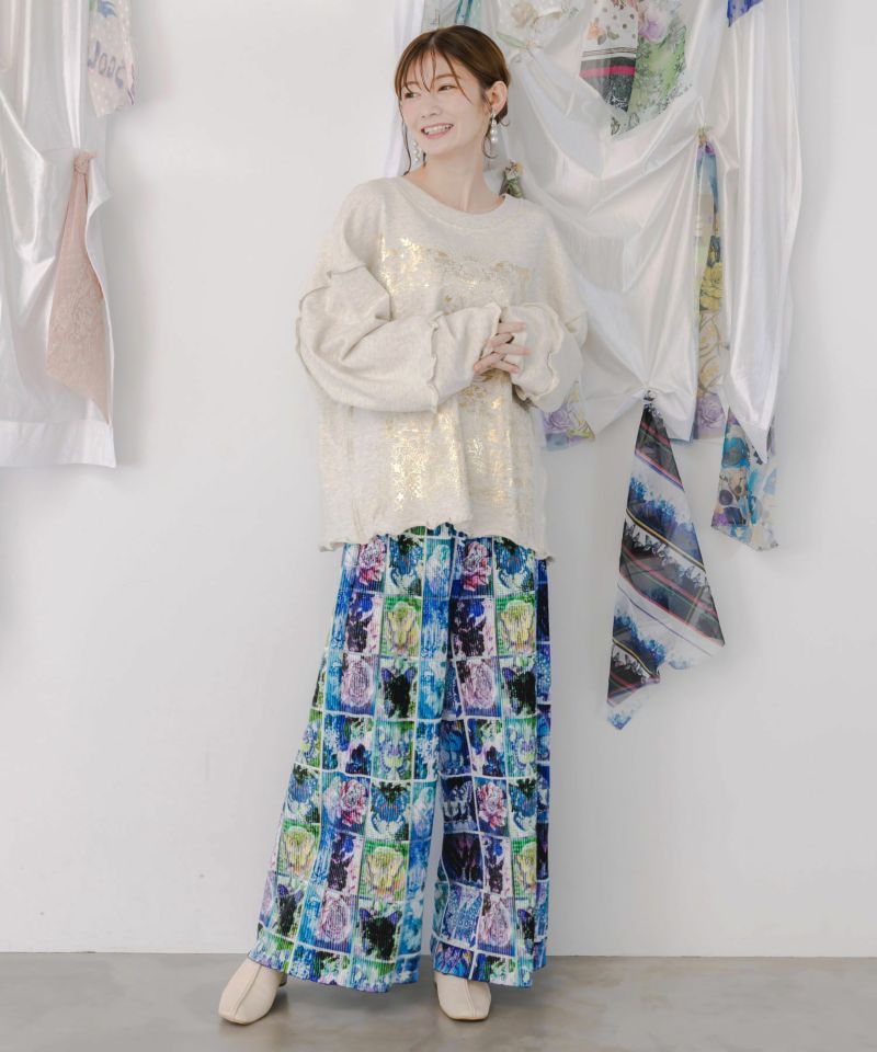 153639：ネコパフェ・蝶柄 ベロアプリーツパンツの通販-ScoLar