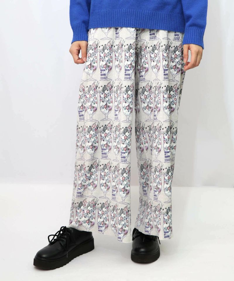 ネコパフェ・蝶柄 ベロアプリーツパンツ-12