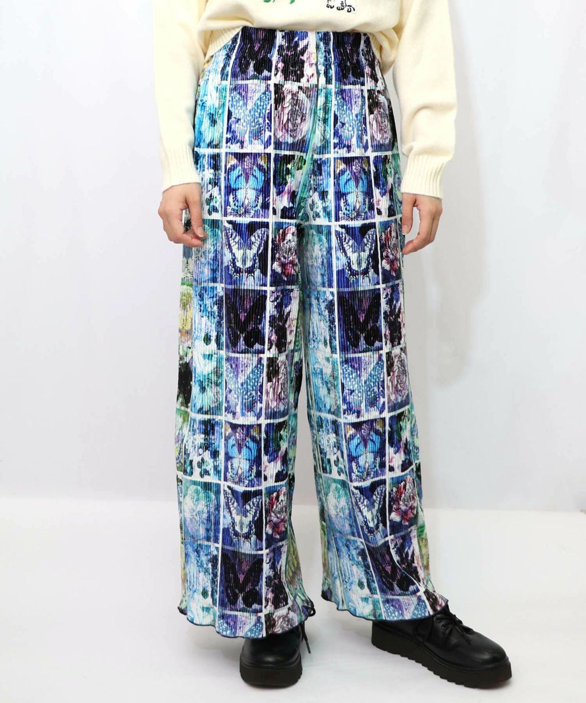 ネコパフェ・蝶柄 ベロアプリーツパンツ-16