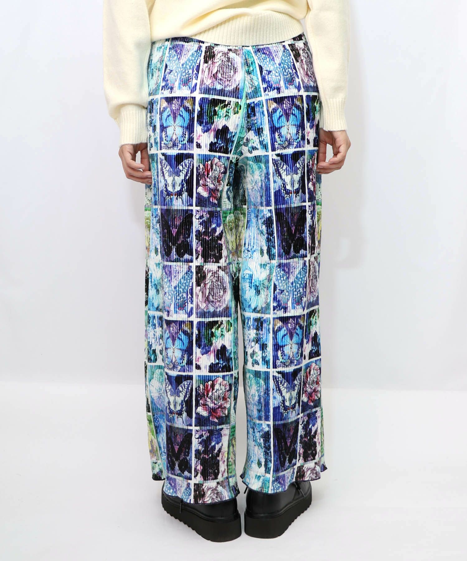 ネコパフェ・蝶柄 ベロアプリーツパンツ-18