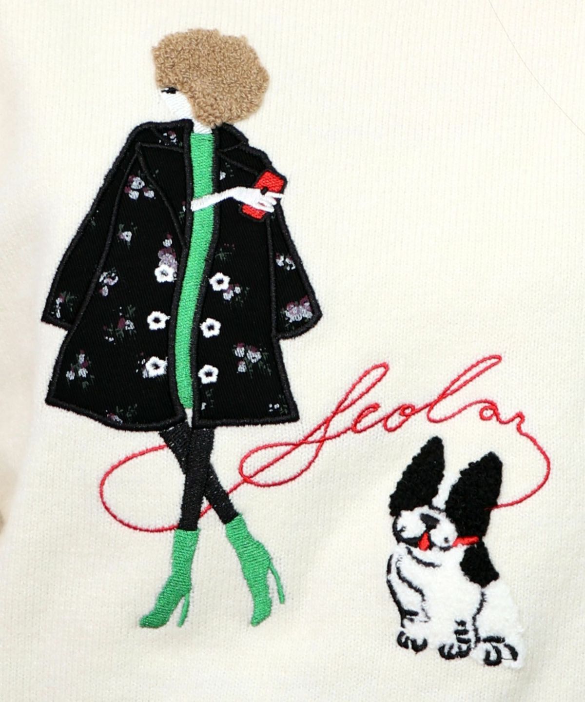 女の子とワンちゃん刺繍アップリケ ニットプルオーバー-16