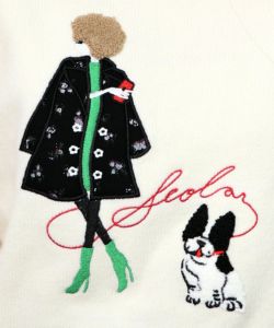 女の子とワンちゃん刺繍アップリケ ニットプルオーバー-16