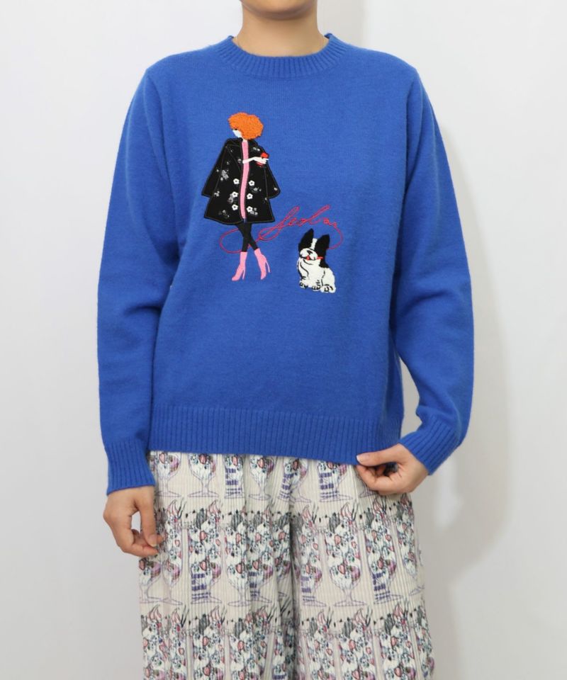 女の子とワンちゃん刺繍アップリケ ニットプルオーバー-17