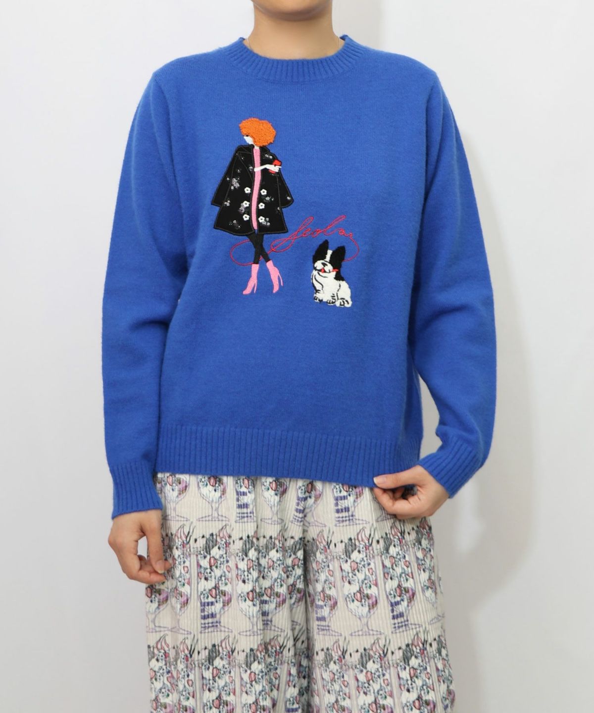 女の子とワンちゃん刺繍アップリケ ニットプルオーバー-17