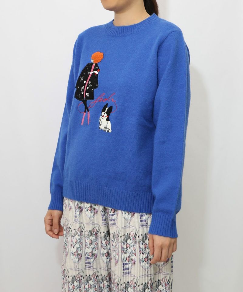 女の子とワンちゃん刺繍アップリケ ニットプルオーバー-18
