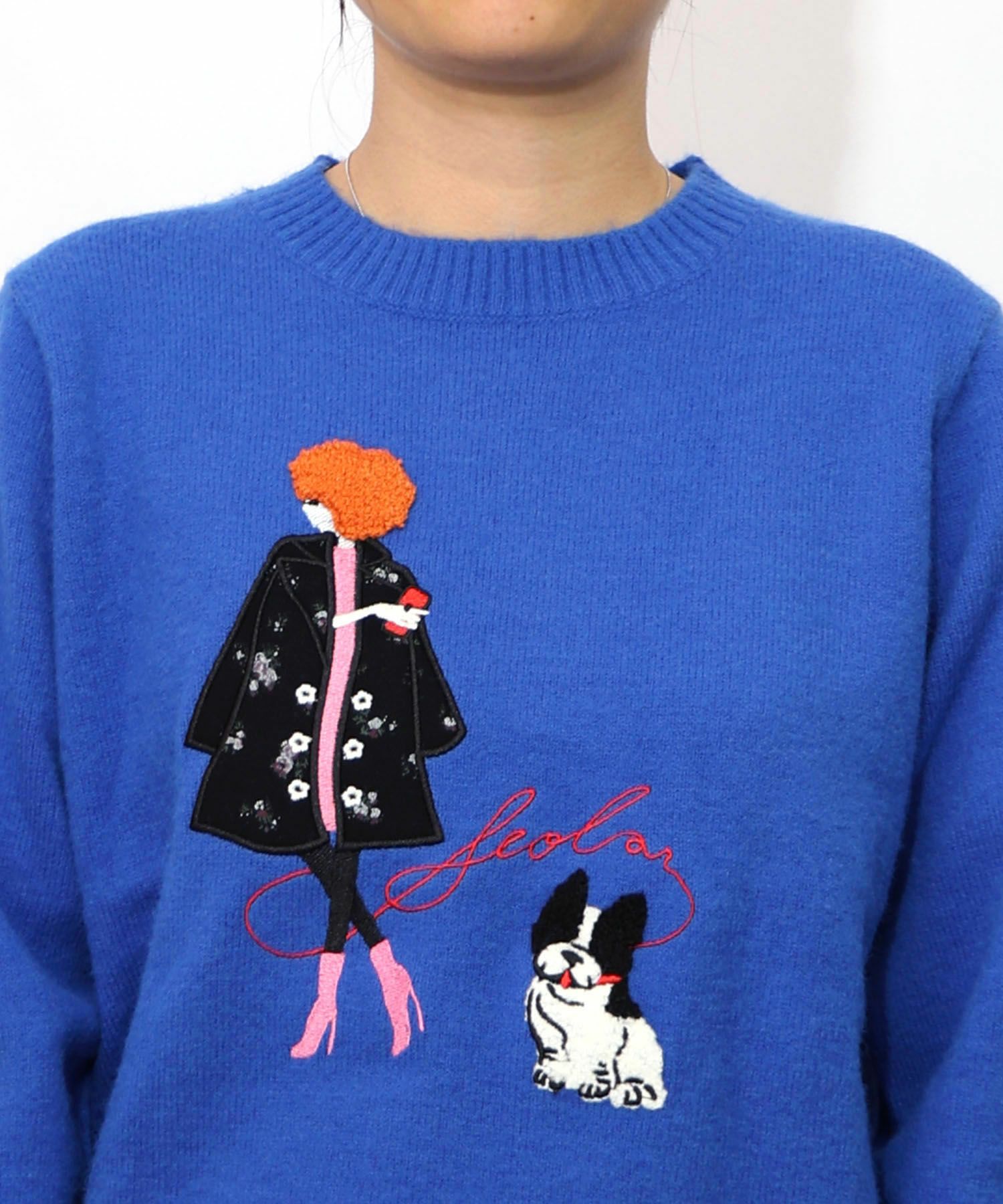 女の子とワンちゃん刺繍アップリケ ニットプルオーバー-21