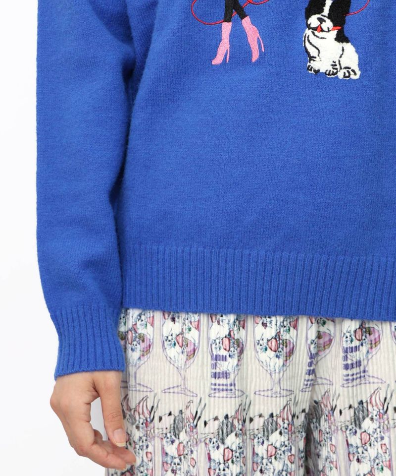 女の子とワンちゃん刺繍アップリケ ニットプルオーバー-23