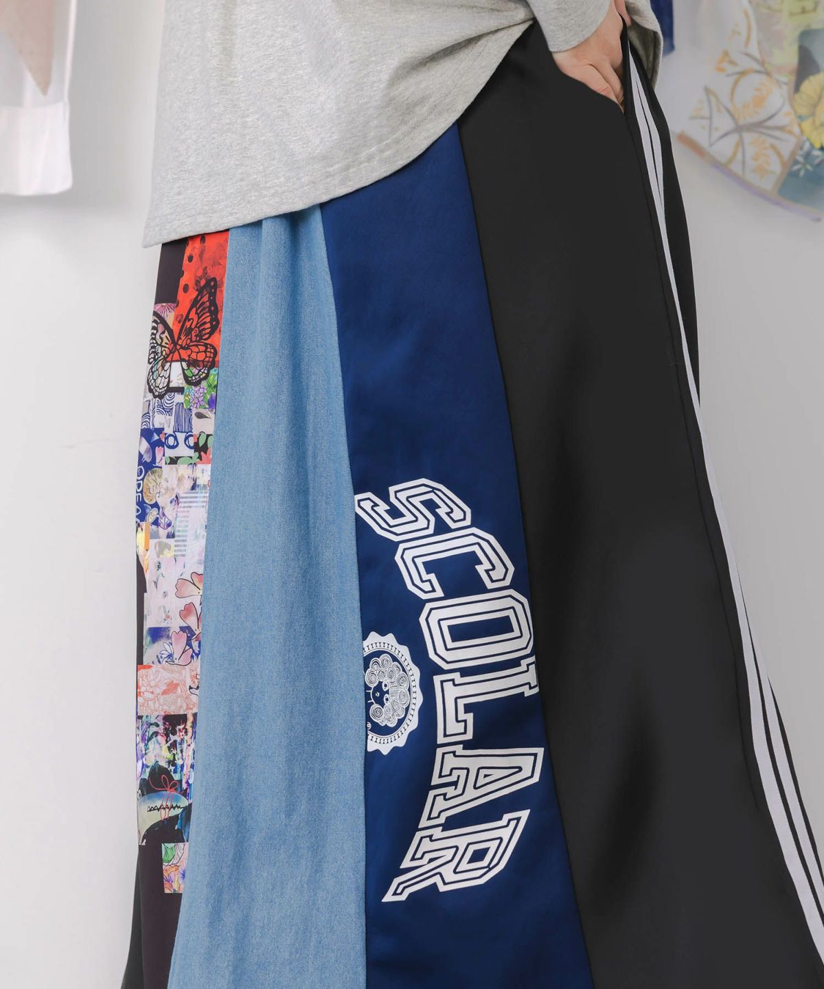 ロゴコラージュ柄 デニム×ジャージ切替スカート-6