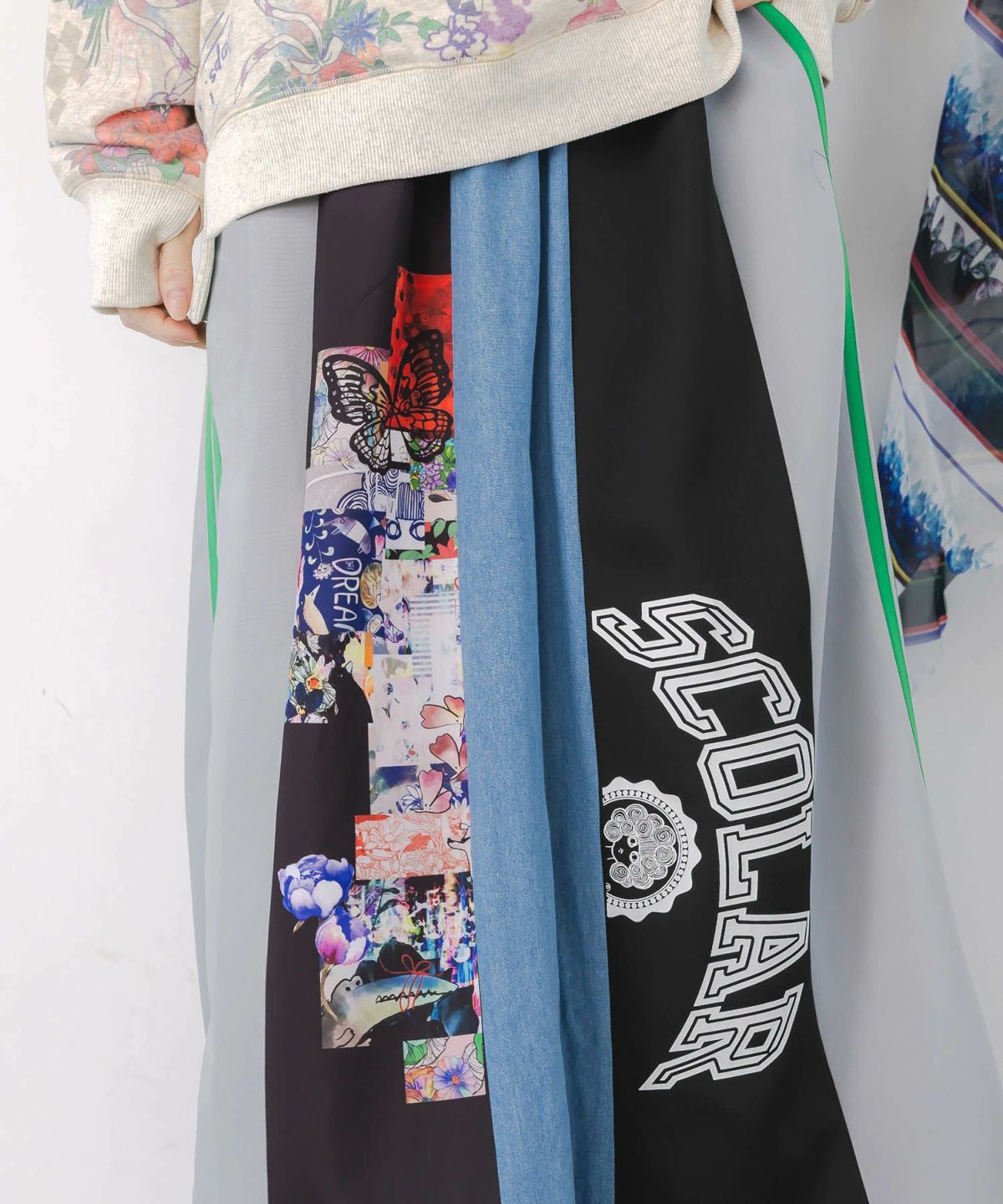 ロゴコラージュ柄 デニム×ジャージ切替スカート-10