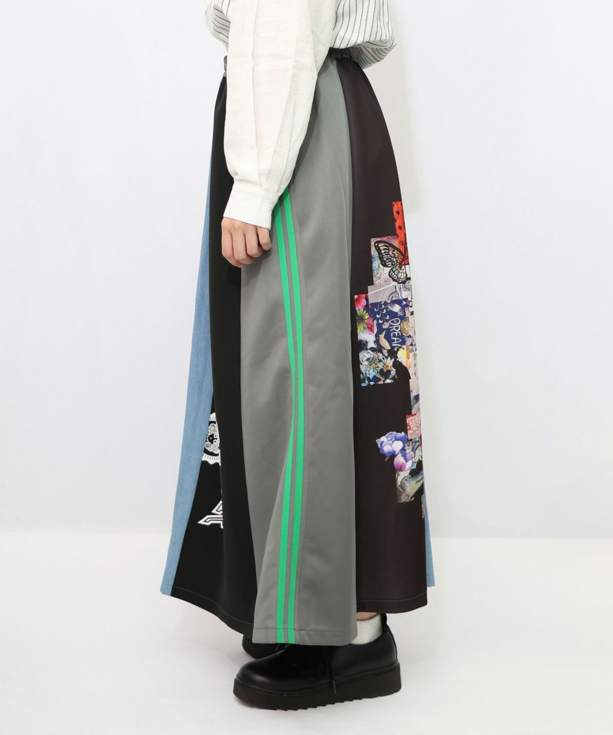ロゴコラージュ柄 デニム×ジャージ切替スカート-12