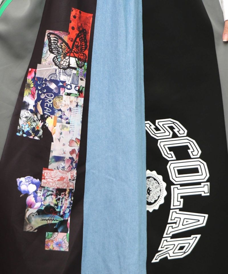ロゴコラージュ柄 デニム×ジャージ切替スカート-14