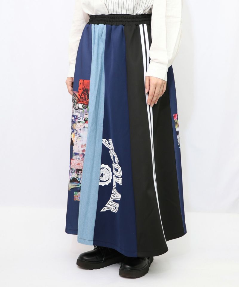 ロゴコラージュ柄 デニム×ジャージ切替スカート-16