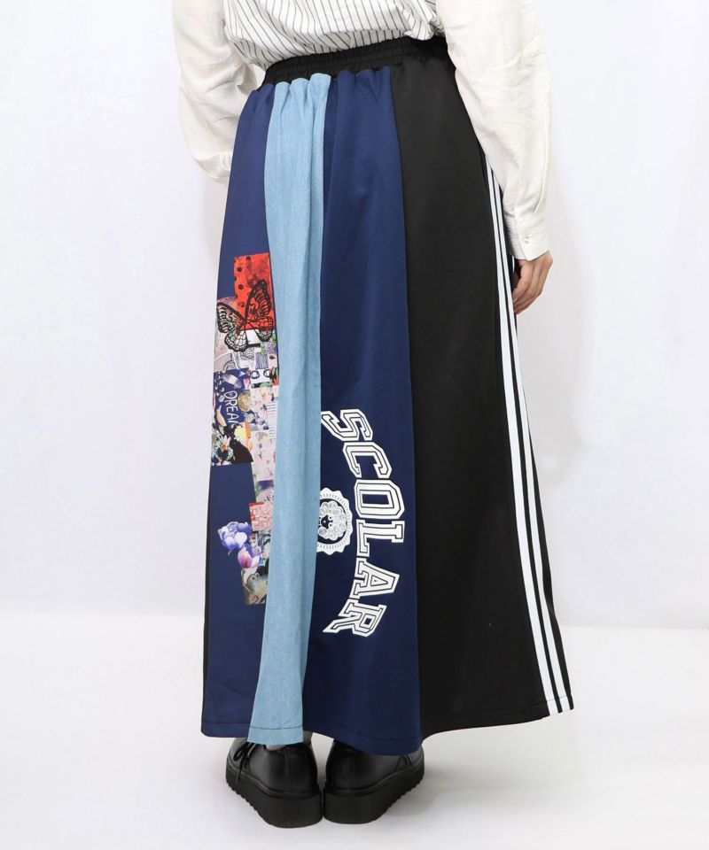 ロゴコラージュ柄 デニム×ジャージ切替スカート-17