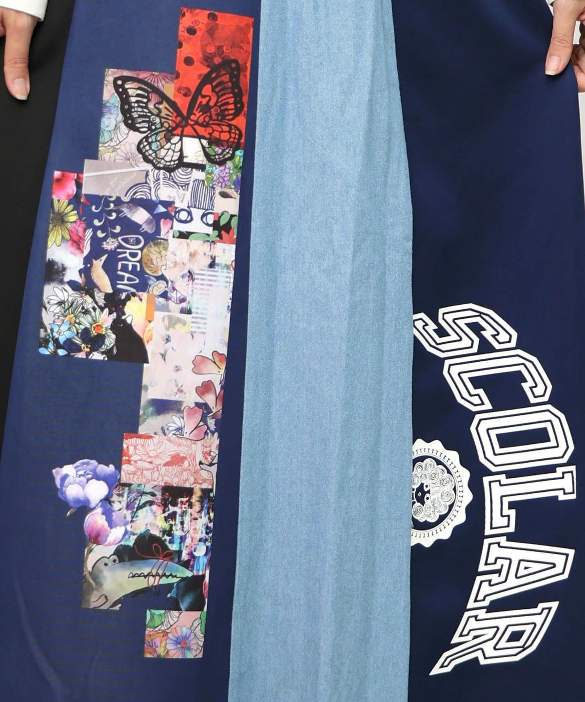 ロゴコラージュ柄 デニム×ジャージ切替スカート-18