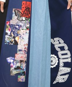 ロゴコラージュ柄 デニム×ジャージ切替スカート-18