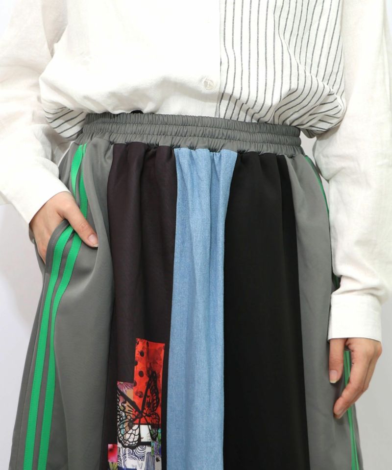 ロゴコラージュ柄 デニム×ジャージ切替スカート-19