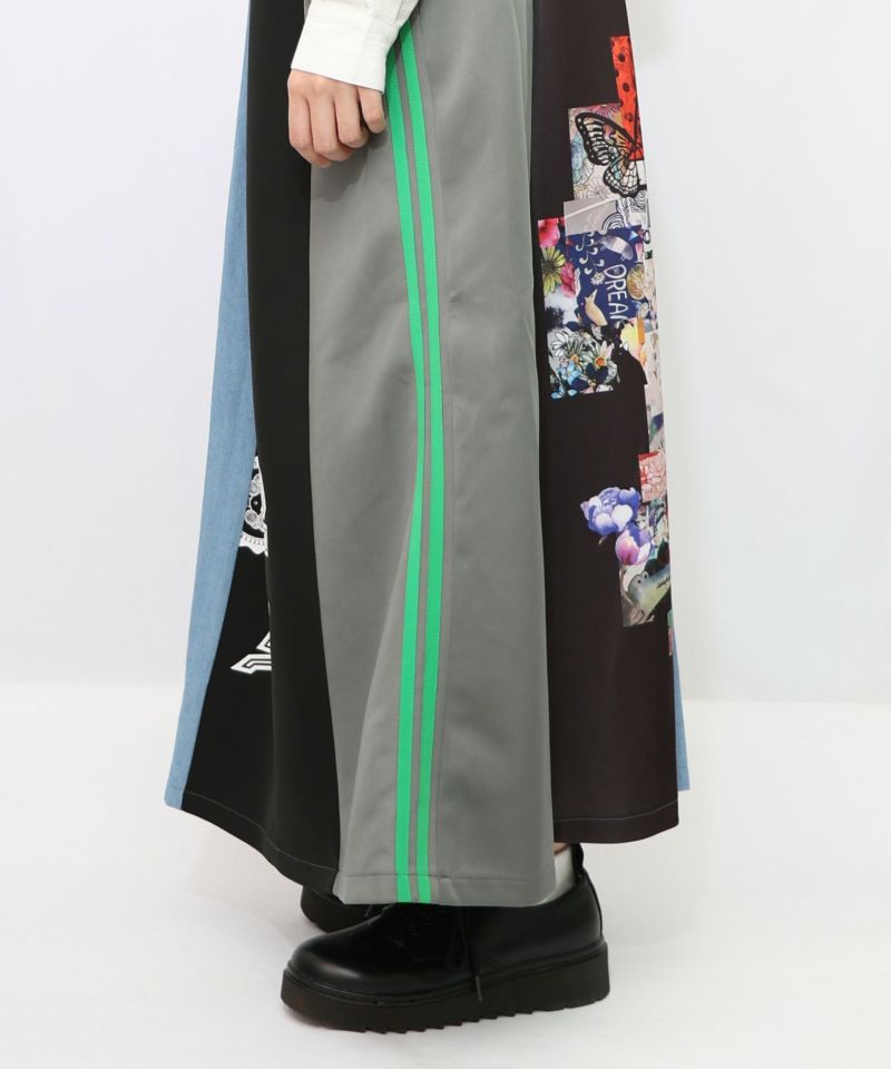 ロゴコラージュ柄 デニム×ジャージ切替スカート-20