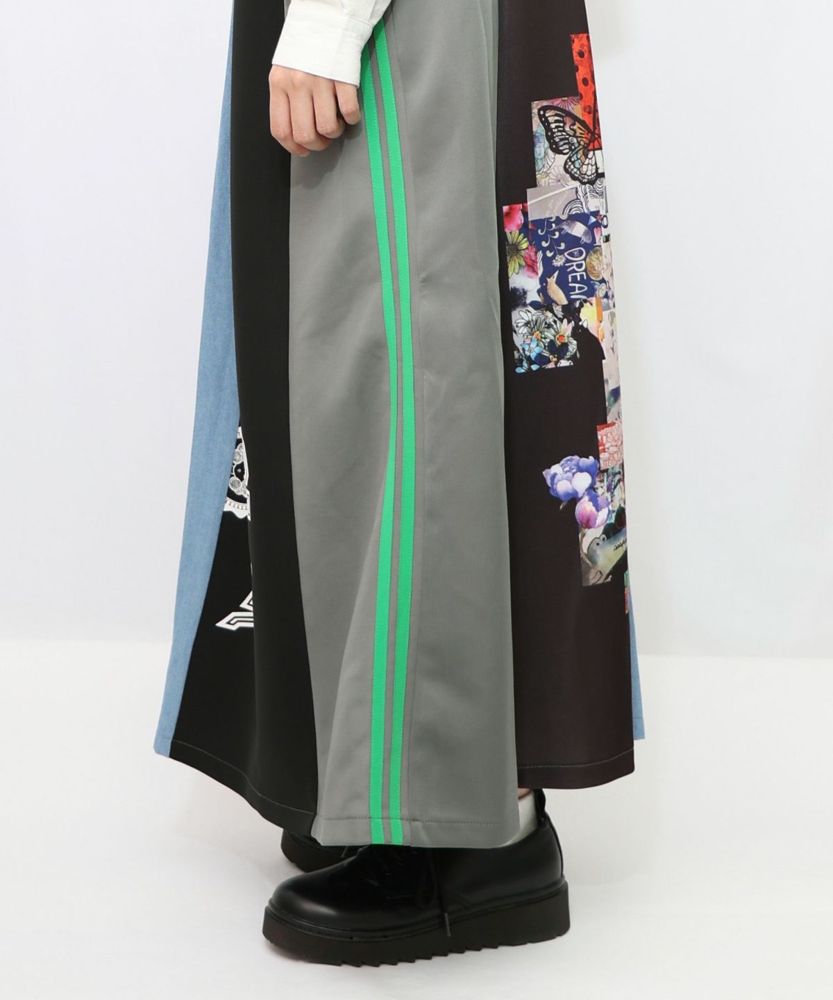 ロゴコラージュ柄 デニム×ジャージ切替スカート-20