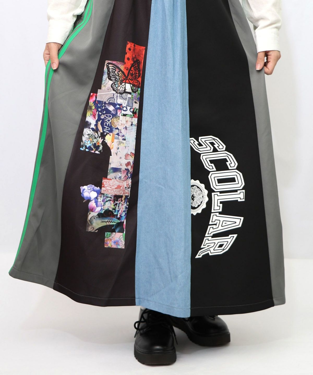 ロゴコラージュ柄 デニム×ジャージ切替スカート-21