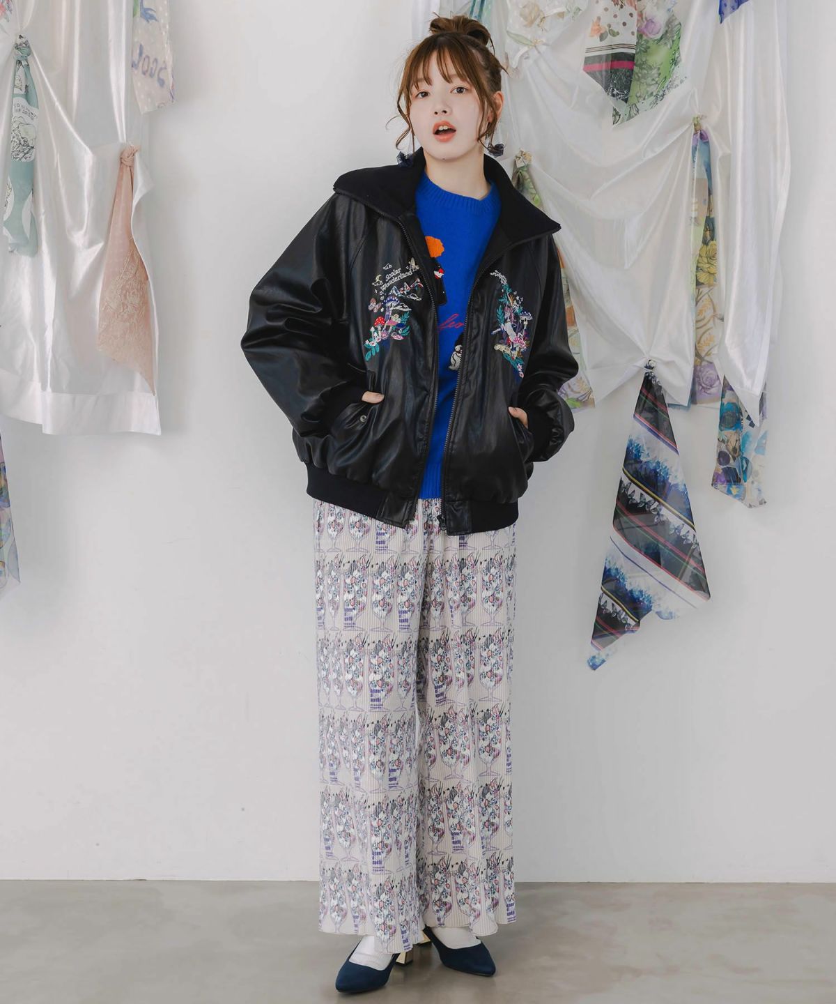 スカラーとキノコ刺繍 合皮ブルゾン-9