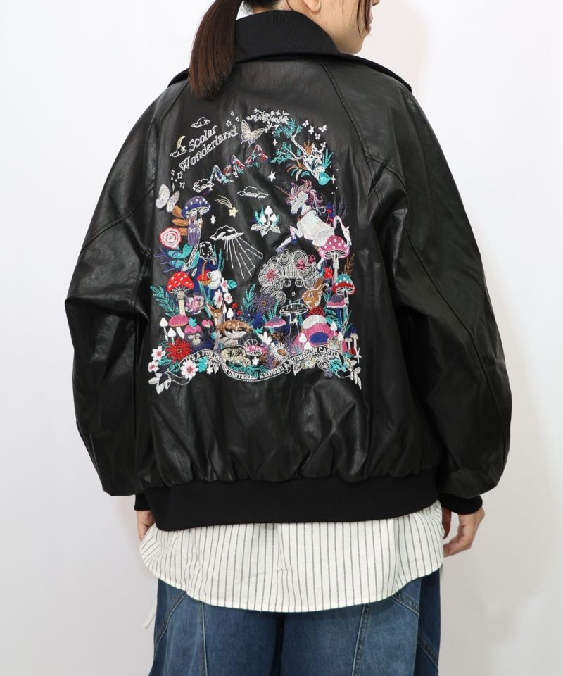 スカラーとキノコ刺繍 合皮ブルゾン-14