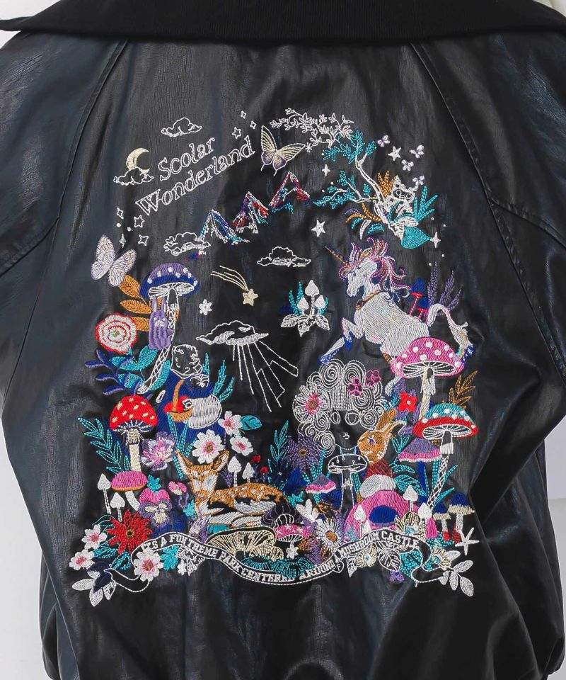 スカラーとキノコ刺繍 合皮ブルゾン-15