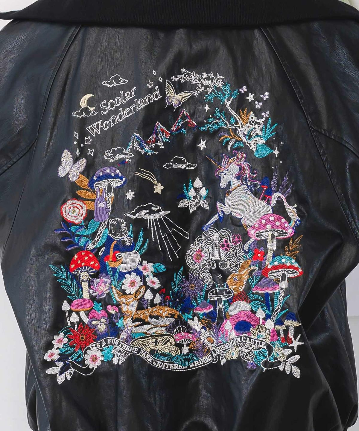 スカラーとキノコ刺繍 合皮ブルゾン-15