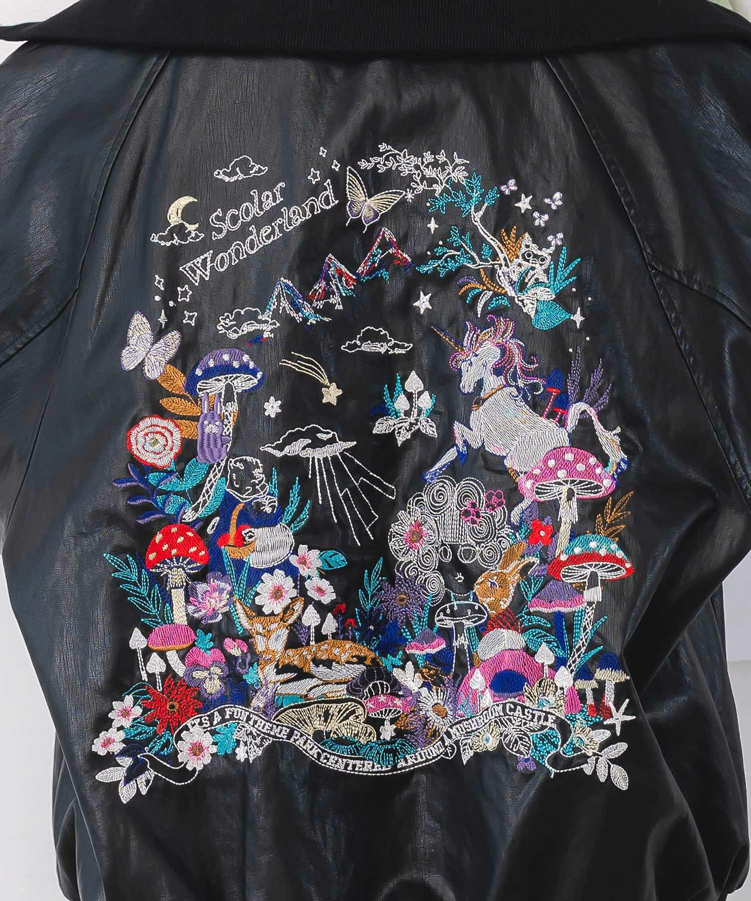 スカラーとキノコ刺繍 合皮ブルゾン-15