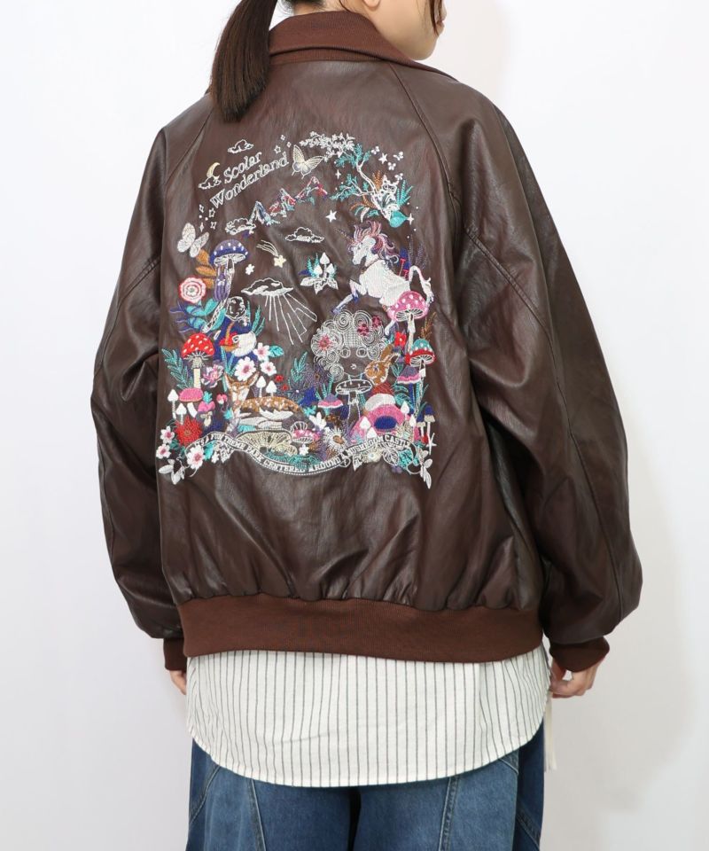 スカラーとキノコ刺繍 合皮ブルゾン-18