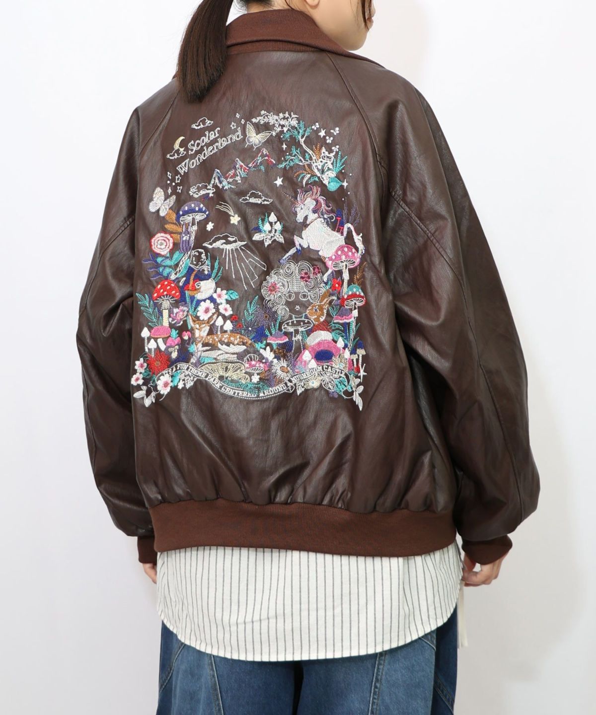 スカラーとキノコ刺繍 合皮ブルゾン-18