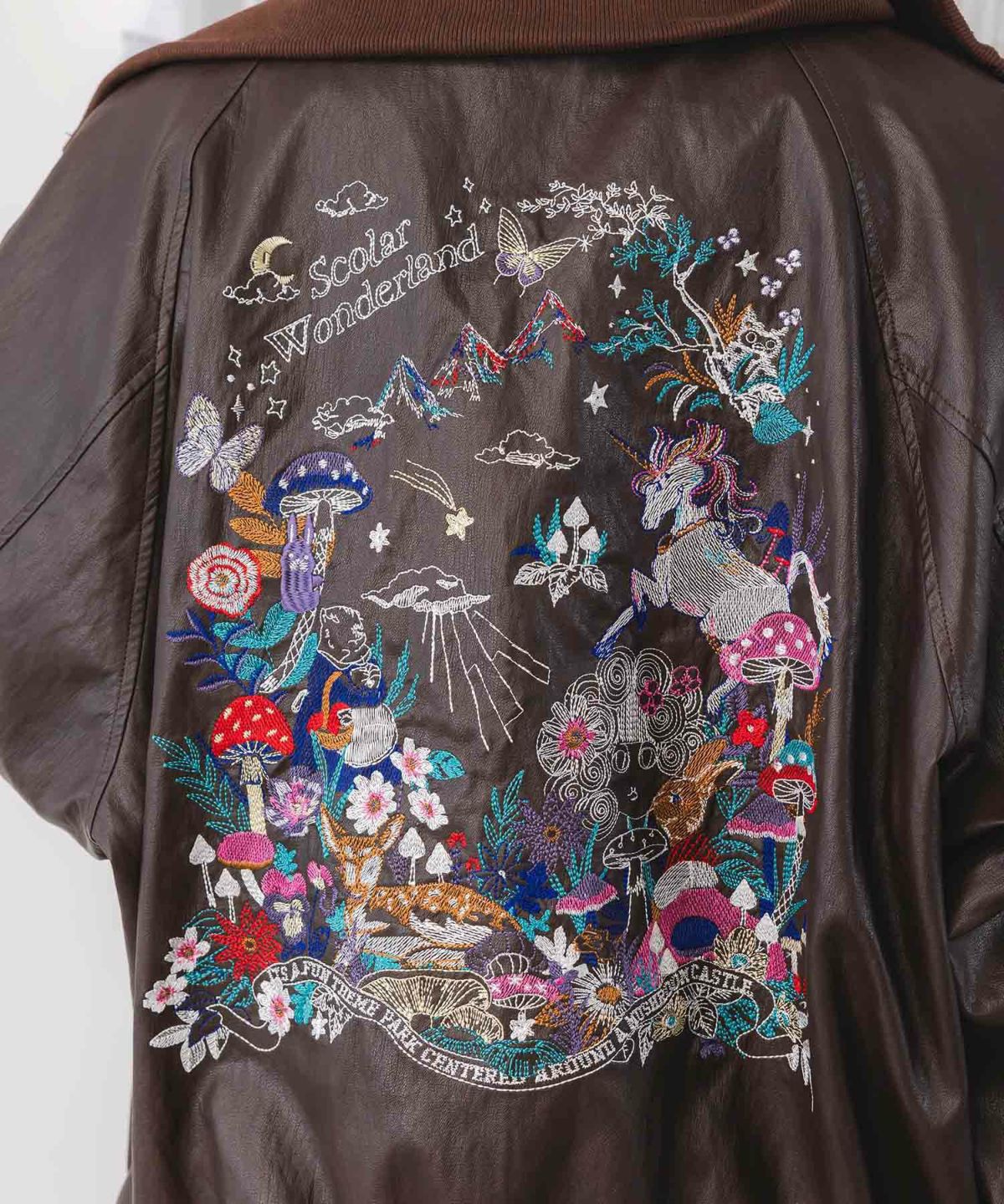 スカラーとキノコ刺繍 合皮ブルゾン-19