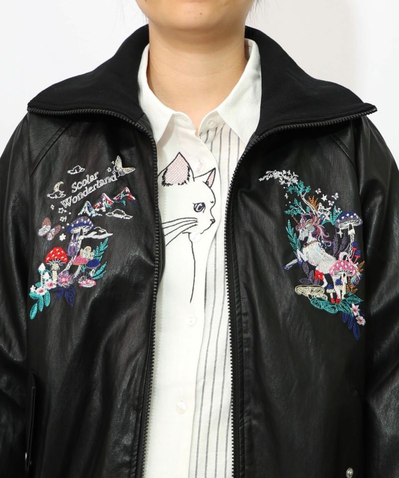 スカラーとキノコ刺繍 合皮ブルゾン-20