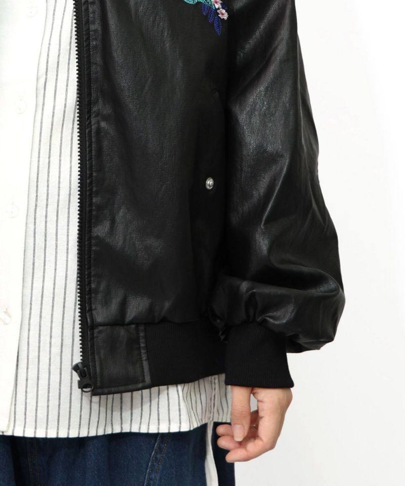 スカラーとキノコ刺繍 合皮ブルゾン-22