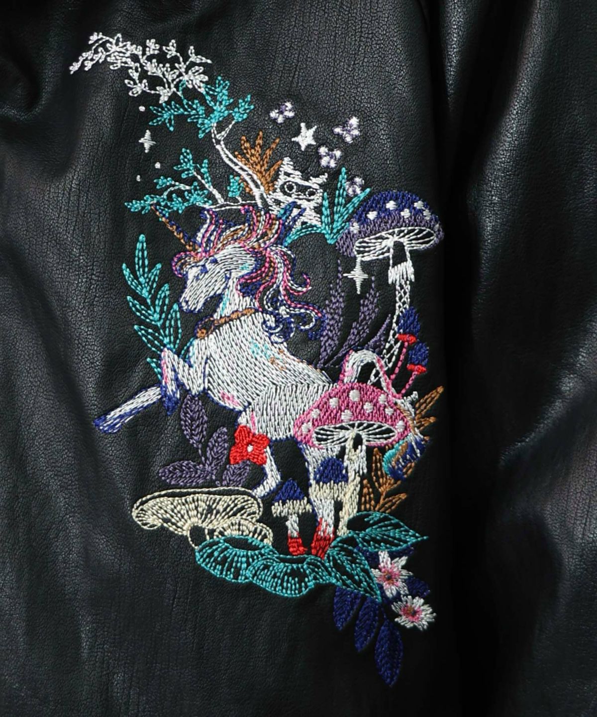 スカラーとキノコ刺繍 合皮ブルゾン-23
