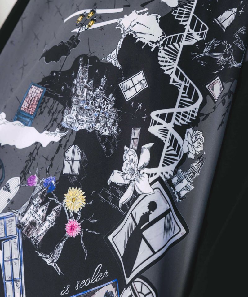 不思議な街柄タック入りワンピース-6