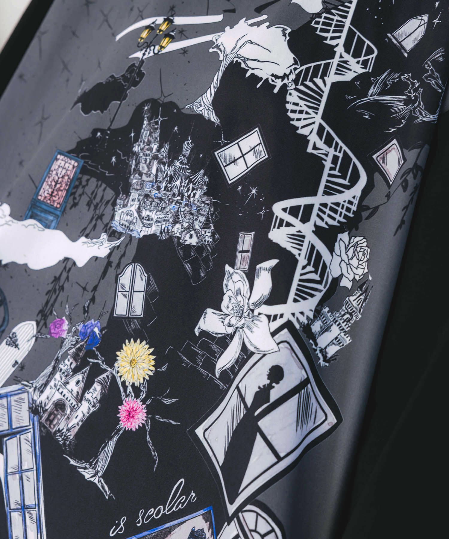 不思議な街柄タック入りワンピース-6