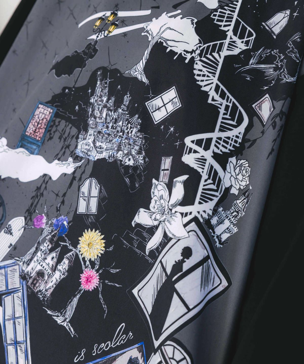 不思議な街柄タック入りワンピース-6