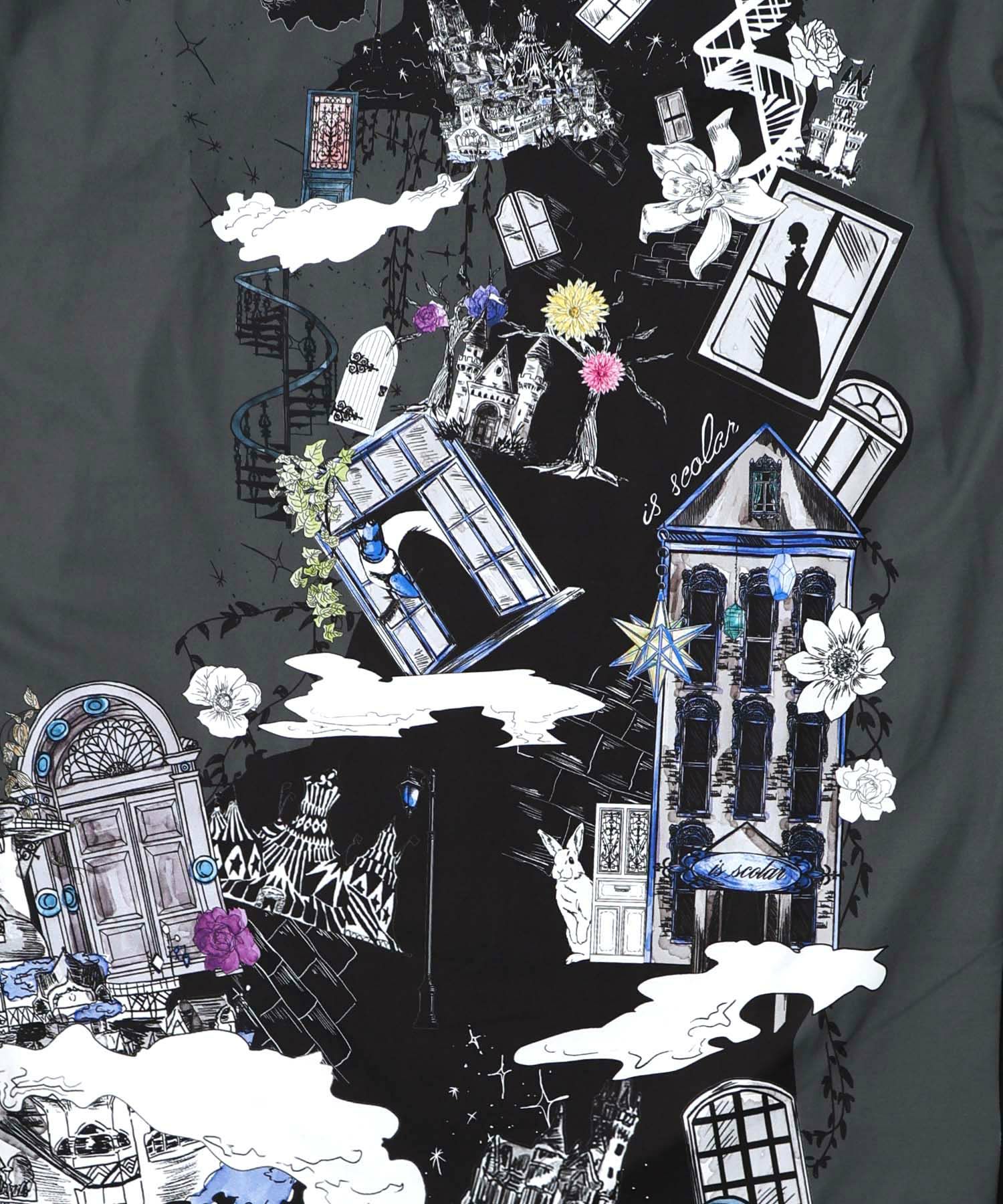 不思議な街柄タック入りワンピース-14