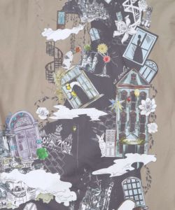 不思議な街柄タック入りワンピース-18