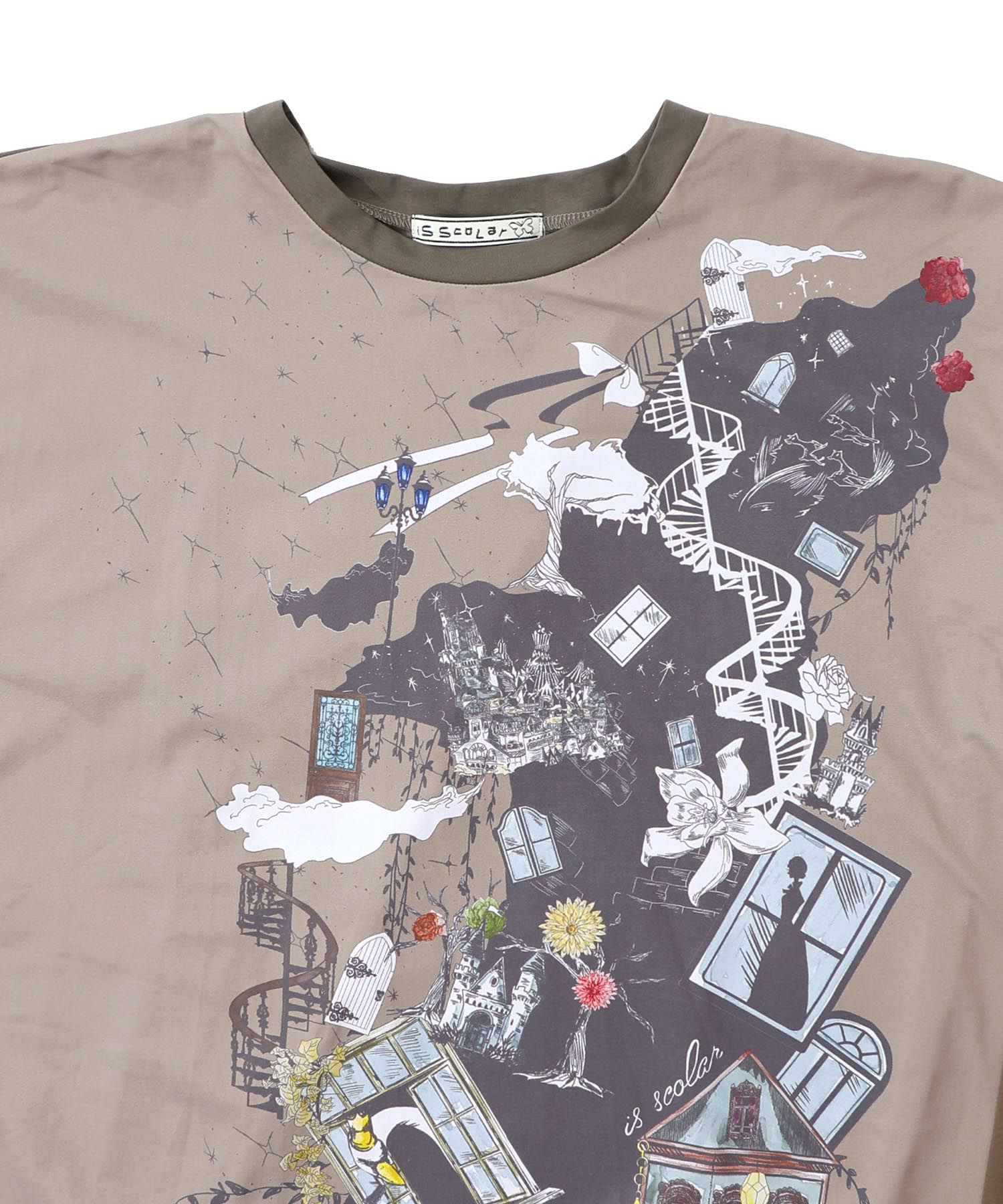 不思議な街柄タック入りワンピース-19