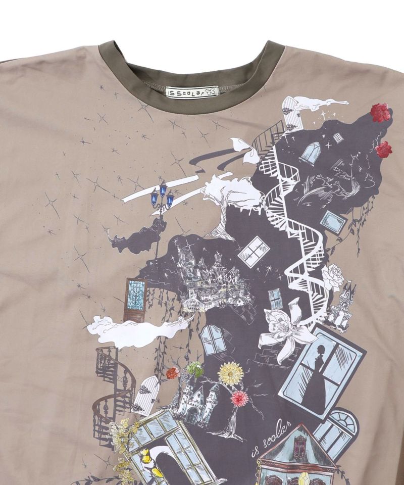 不思議な街柄タック入りワンピース-19