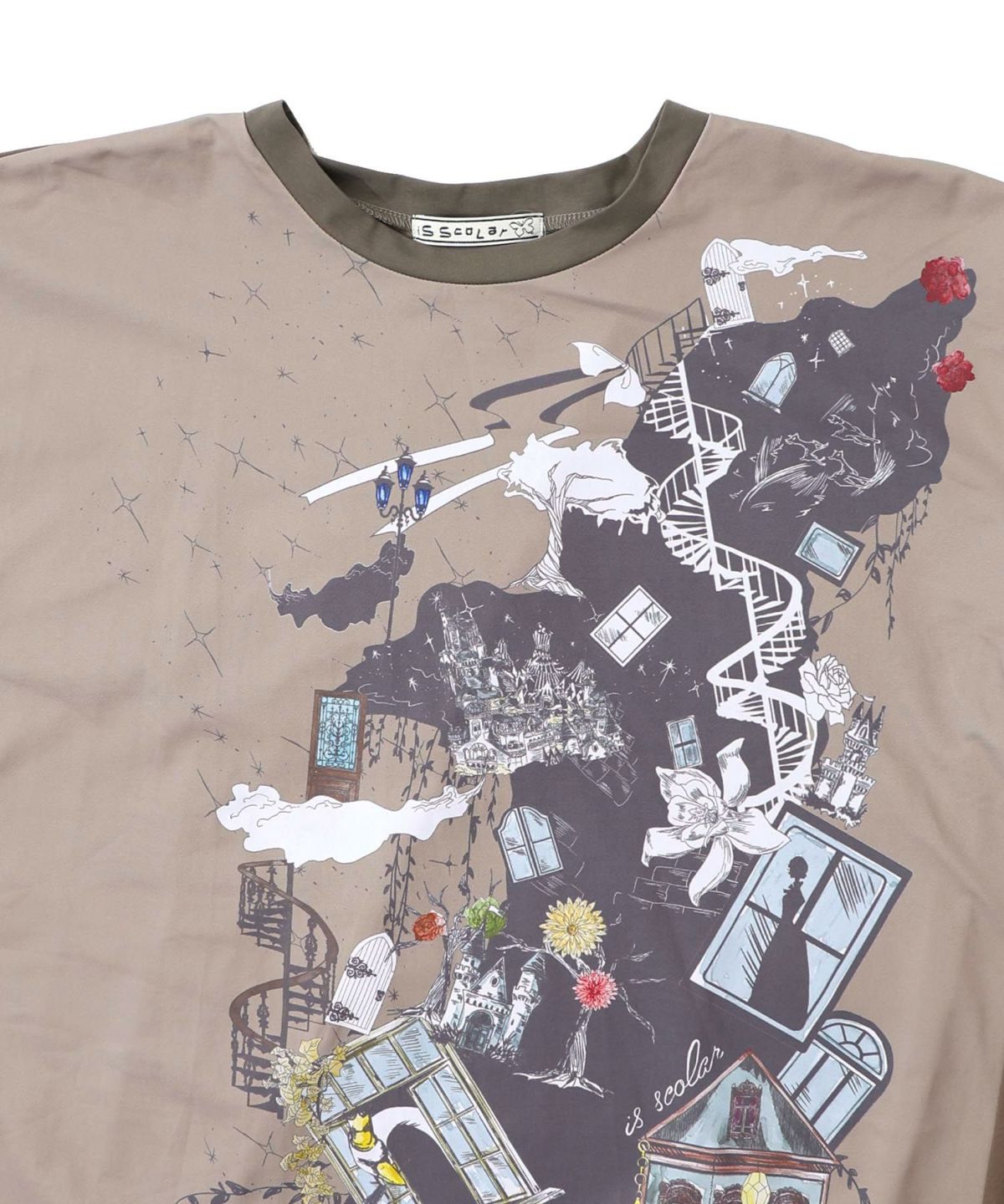 不思議な街柄タック入りワンピース-19