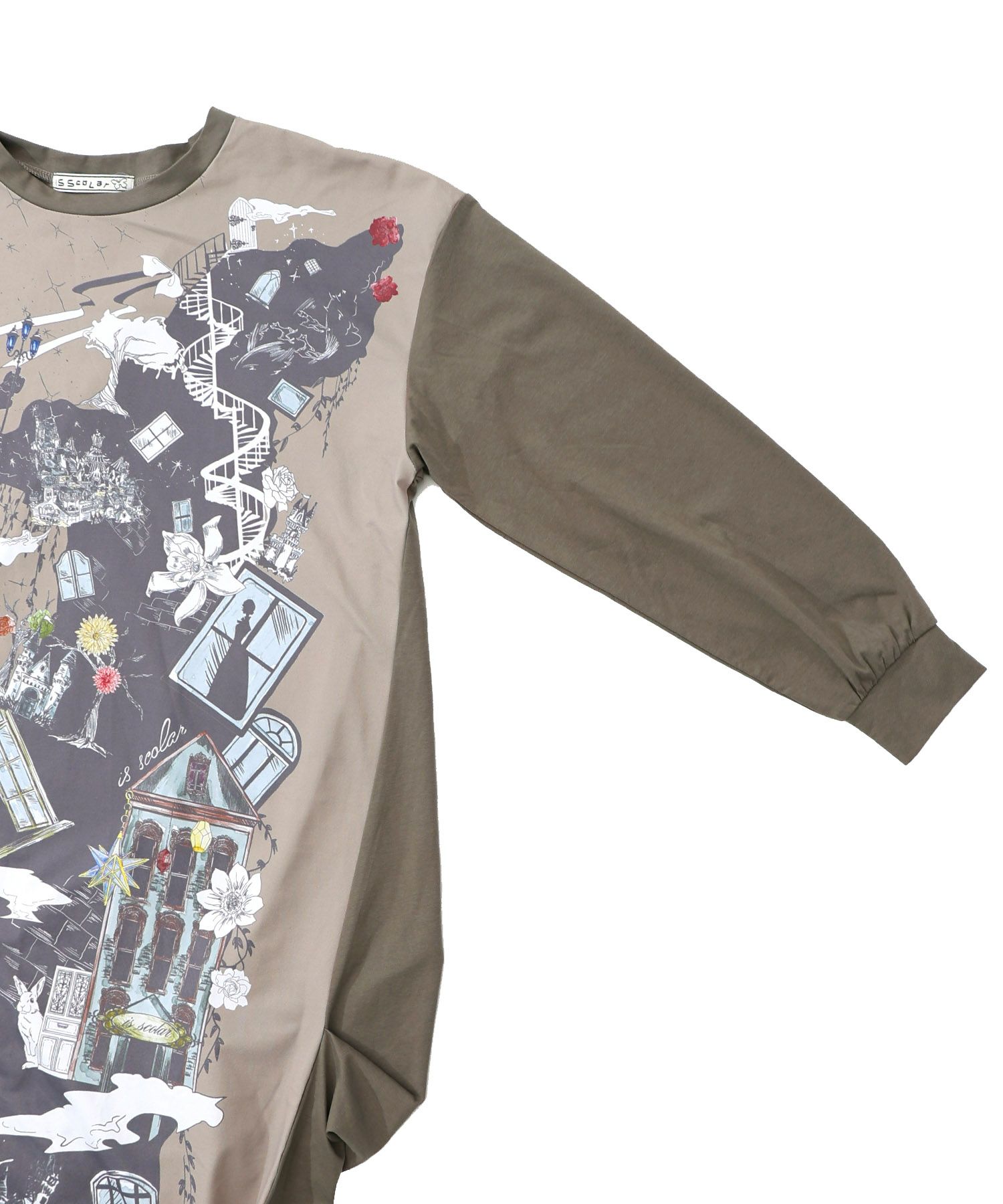 不思議な街柄タック入りワンピース-20