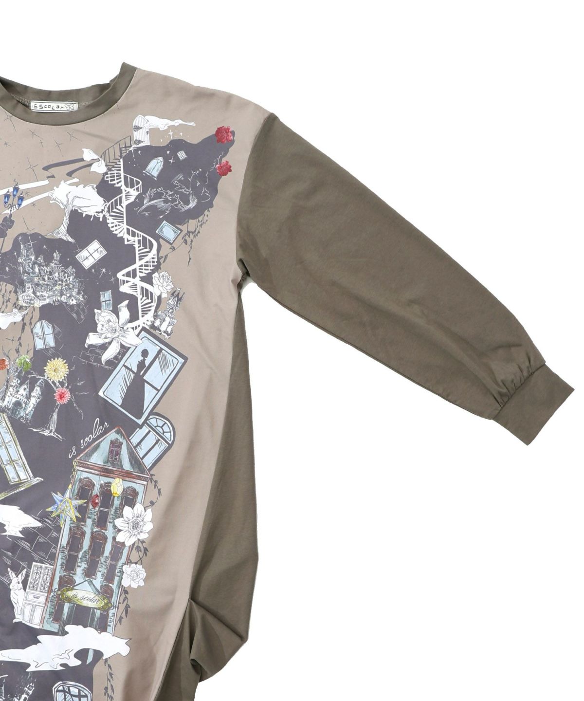 不思議な街柄タック入りワンピース-20