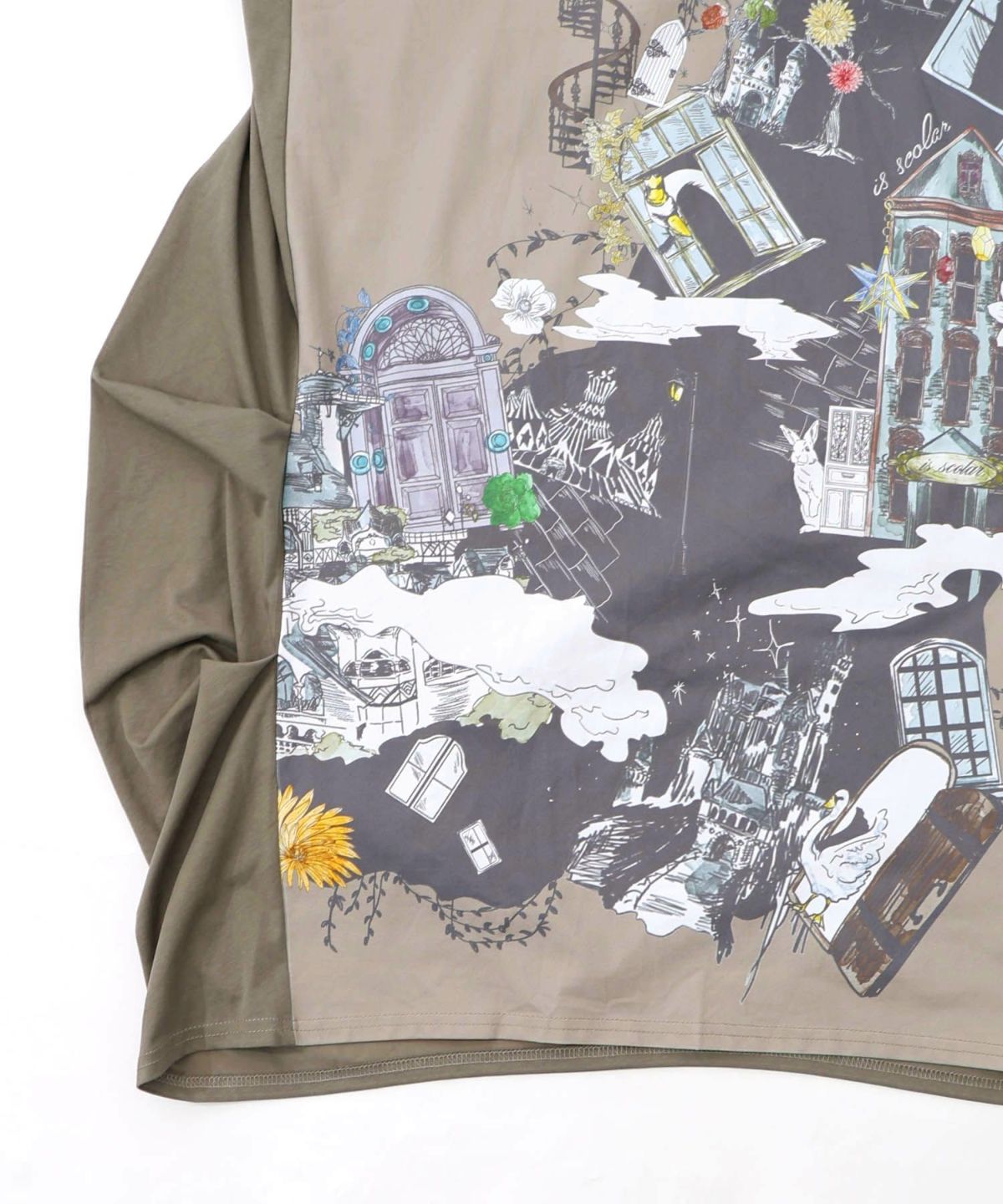 不思議な街柄タック入りワンピース-21