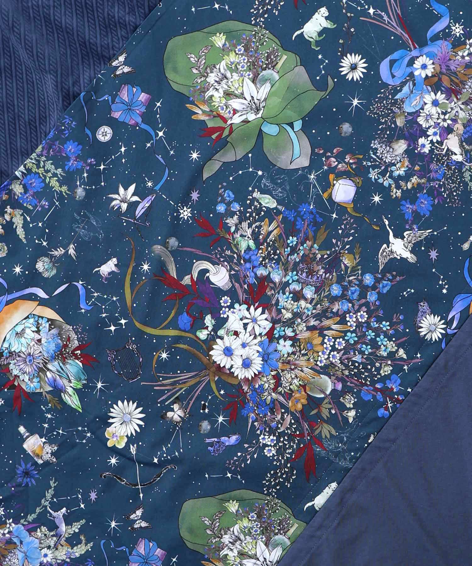 ネコと花の天の川柄 ドロストワンピース-10