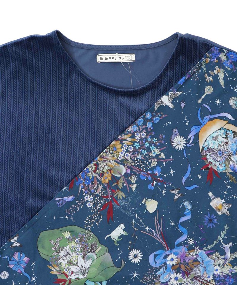 ネコと花の天の川柄 ドロストワンピース-13